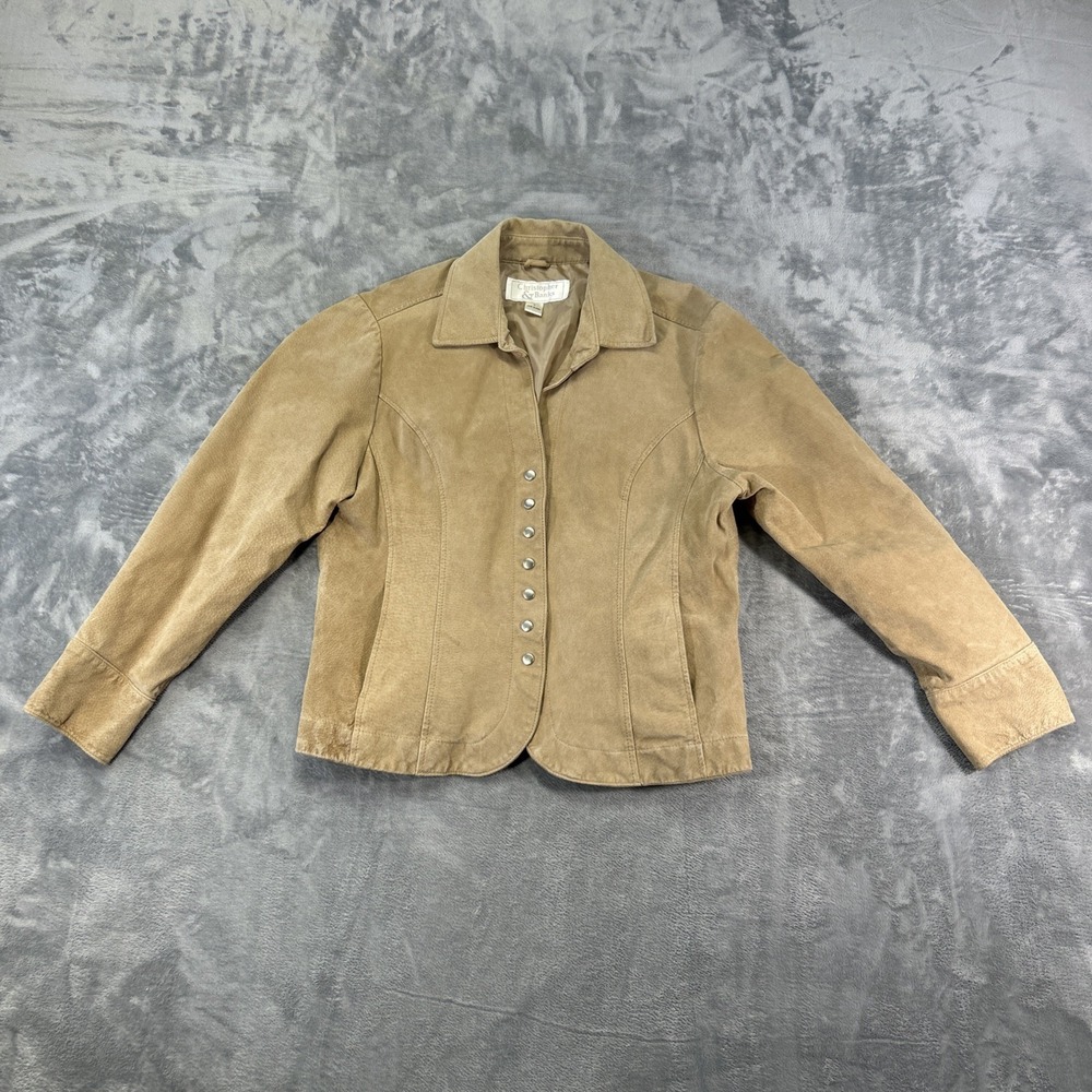 Christopher & Banks Suede Leather Jacket Women XL Tan Snap Front Trucker Coat